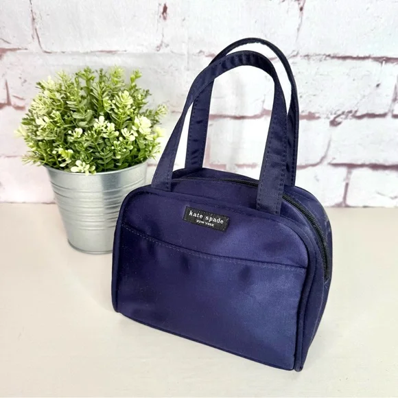 KATE SPADE NEW YORK Navy Nylon 7” Mini Satchel Tote Bag Y2K 90’s Purse Vintage - Picture 5 of 15